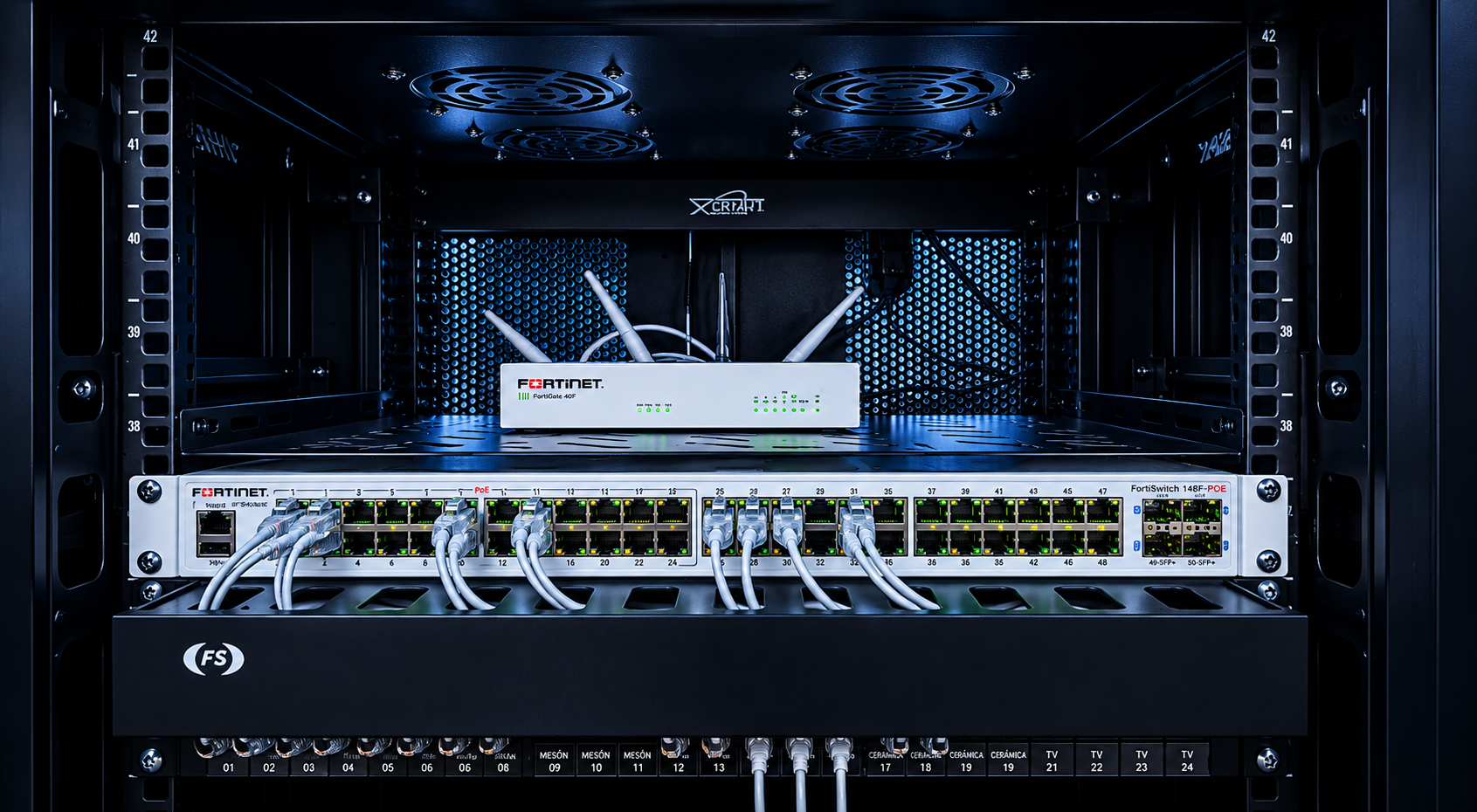Rack corporativo con cableado estructurado Leviton