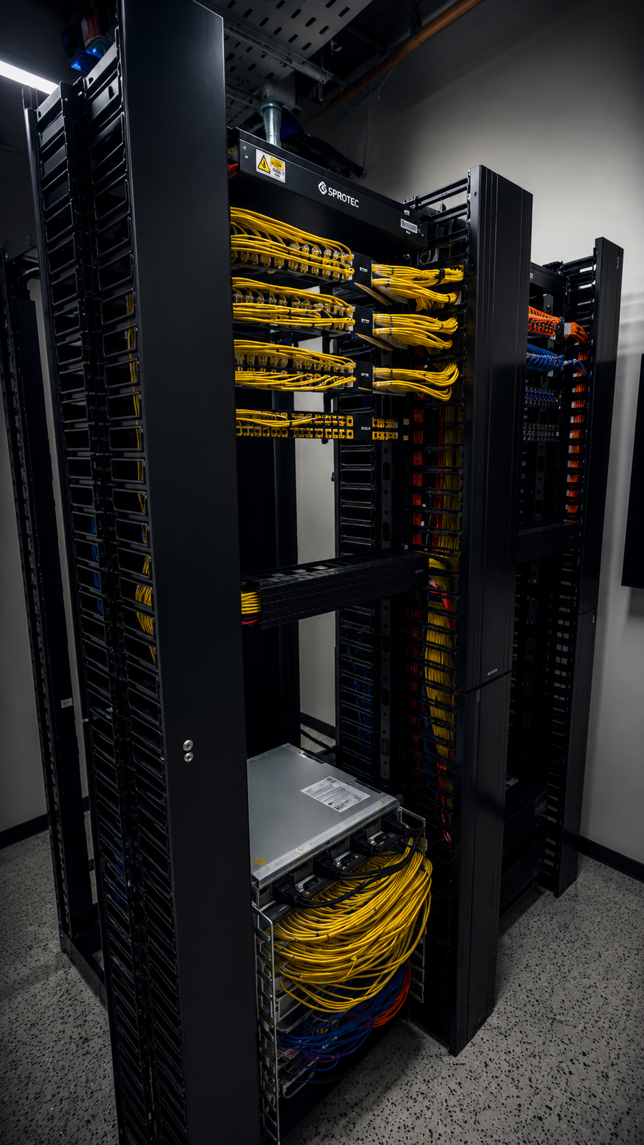 Sala técnica con racks de cableado estructurado SIPROTEC
